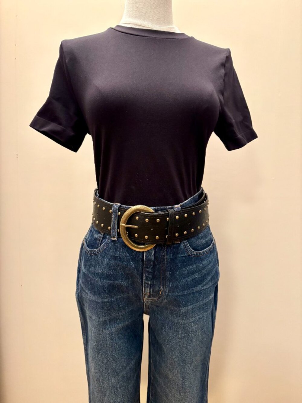 Black Studded Detail Wide Belt